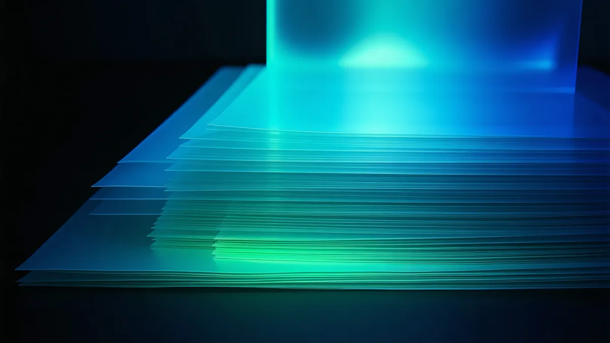 Abstract layered document versions concept suggesting controlled version history for pitch decks